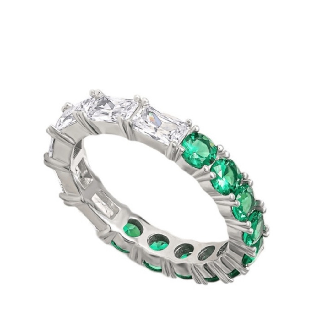 New GIANI BERNINI Green & White CZ Stacking Band in Sterling Silver Size 7